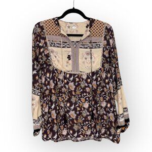 GYPSY FLORAL BOHO TASSEL TIE LONG SLEEVE BLOUSE – SIZE M (EUC)